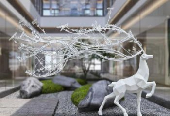 梅花鹿雕塑選用，美陳雕塑，幾何梅花鹿雕塑展示