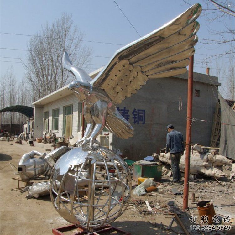 地球儀雕塑通用，城市雕塑，鏡面老鷹踩地球儀雕塑廠家