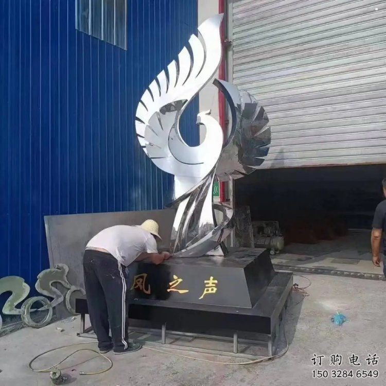 景觀鳳凰雕塑定做，小區(qū)擺件，鏡面不銹鋼鳳凰雕塑制作