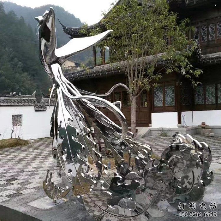 園林鳳凰雕塑供求，水景雕塑，不銹鋼鳳凰雕塑制造商
