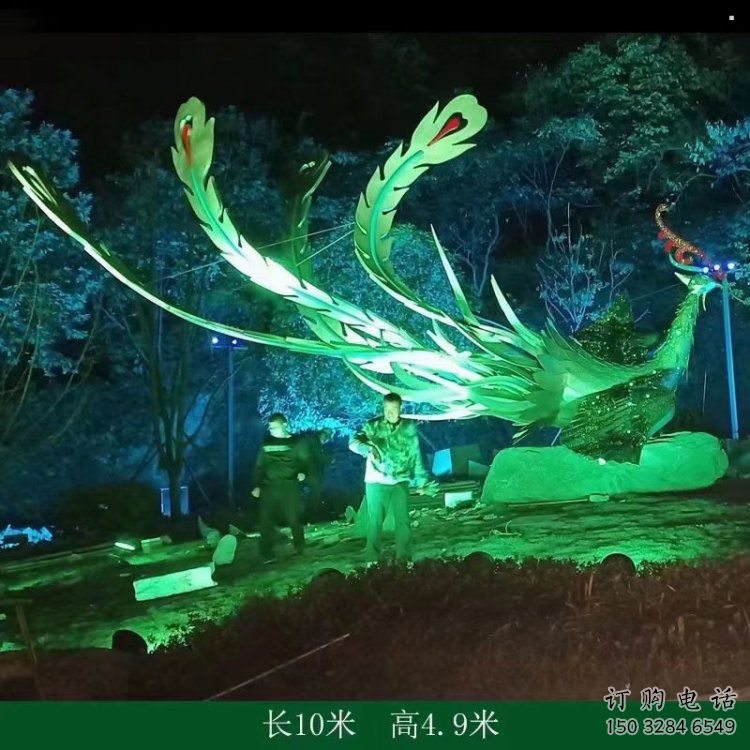 中式鳳凰雕塑定價(jià)，街頭雕塑，發(fā)光鳳凰雕塑制作廠家