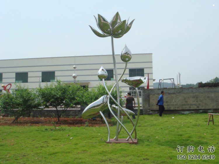 鏡面荷花雕塑，不銹鋼植物雕塑，景觀美陳擺件