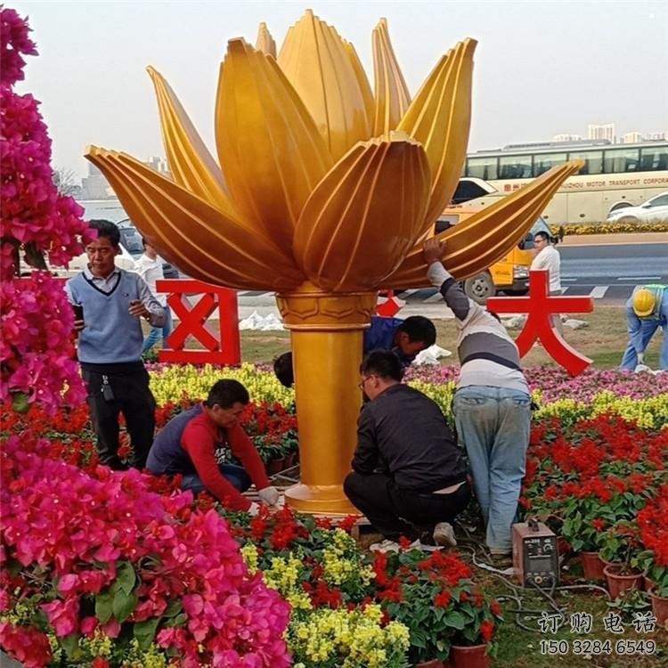 金蓮花雕塑預定，白鋼構件，不銹鋼金蓮花雕塑廠家選定