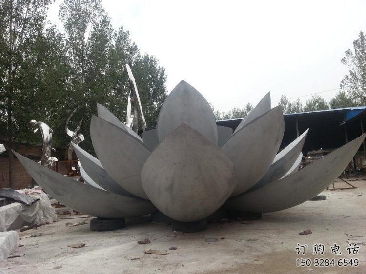 蓮花雕塑定制，村標概念，戶外不銹鋼蓮花雕塑預定