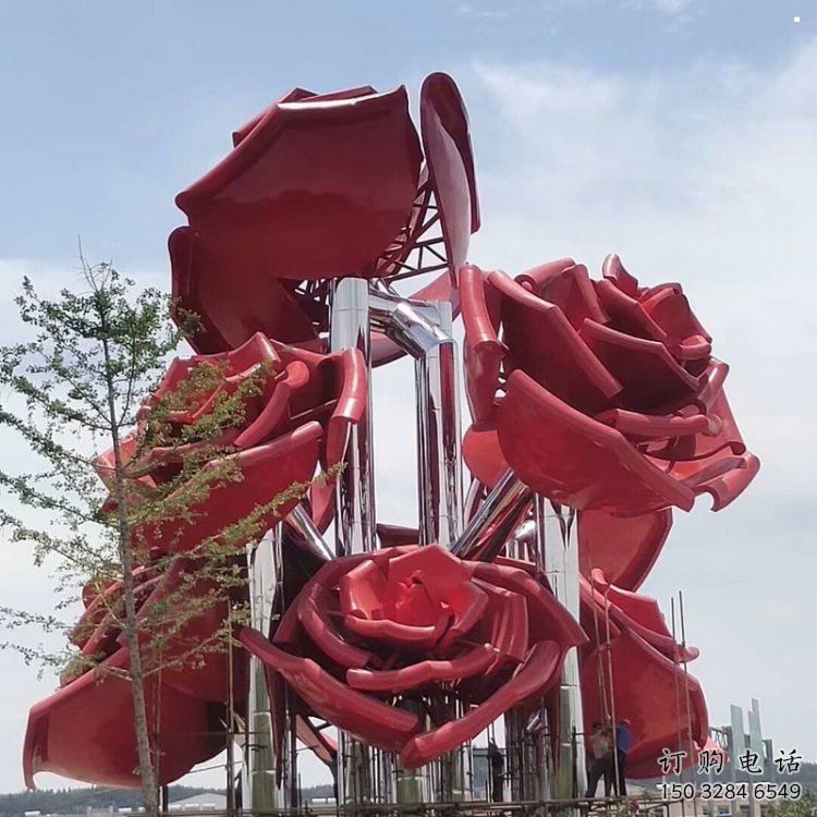 玫瑰花雕塑展品，標(biāo)識(shí)雕塑，不銹鋼玫瑰花雕塑選用