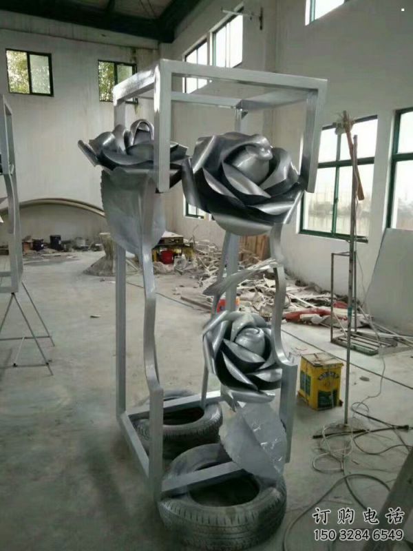 月季花雕塑制作，美陳雕塑，不銹鋼月季花雕塑定制廠家