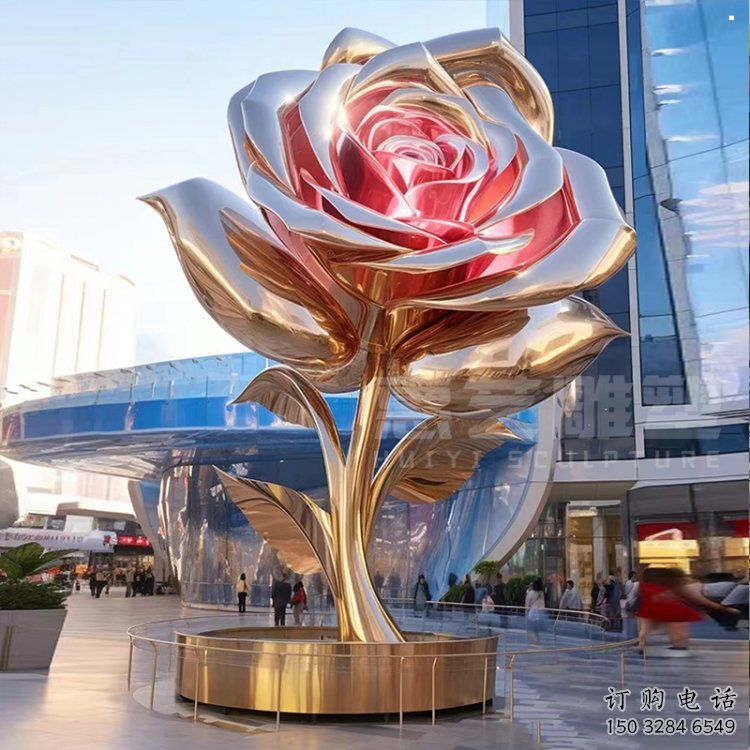 大型月季花雕塑廠家，街頭藝術(shù)，不銹鋼月季花雕塑通用
