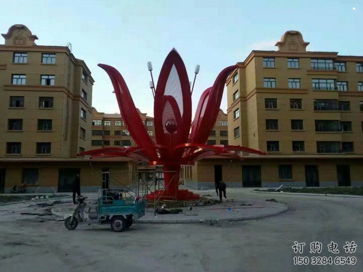 燈光花朵雕塑選用，美陳雕塑，燈光茶花雕塑廠家