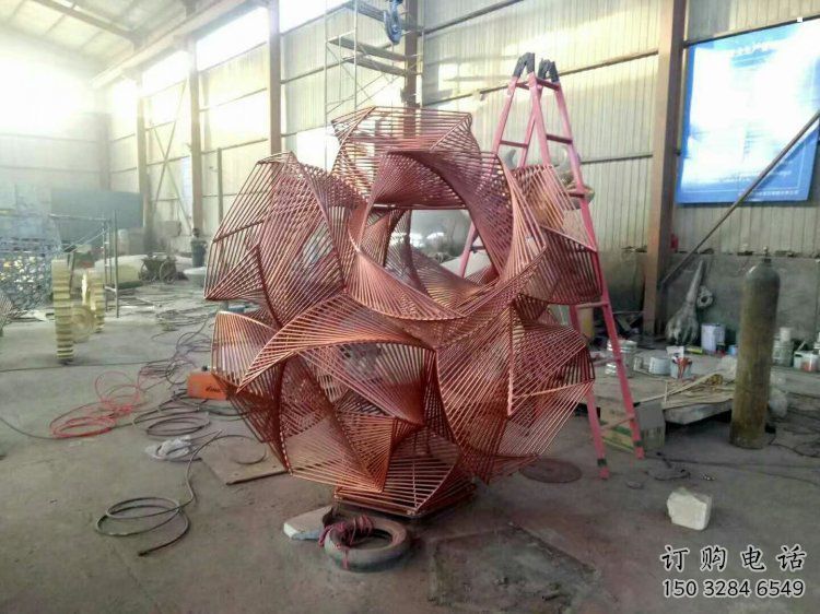 花球雕塑訂做，街景小品，不銹鋼花球雕塑制作廠家