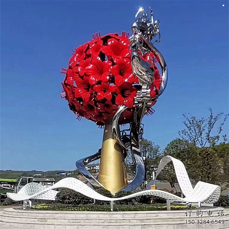大型玫瑰花朵雕塑公司，花園小品，玫瑰花朵雕塑常用