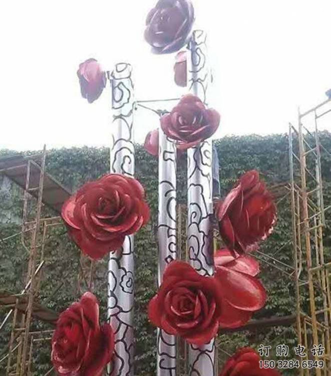 玫瑰花朵雕塑定做，公園小品，烤漆玫瑰花朵雕塑廠家