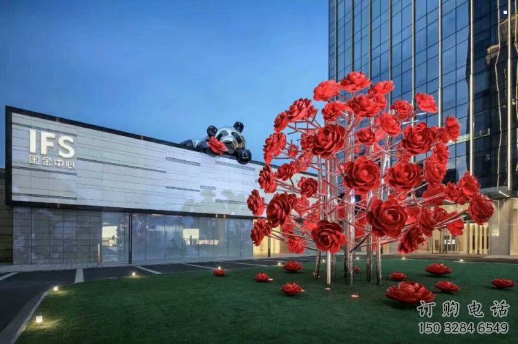 玫瑰花朵雕塑制作廠家，室外軟裝，景觀玫瑰花朵雕塑承接