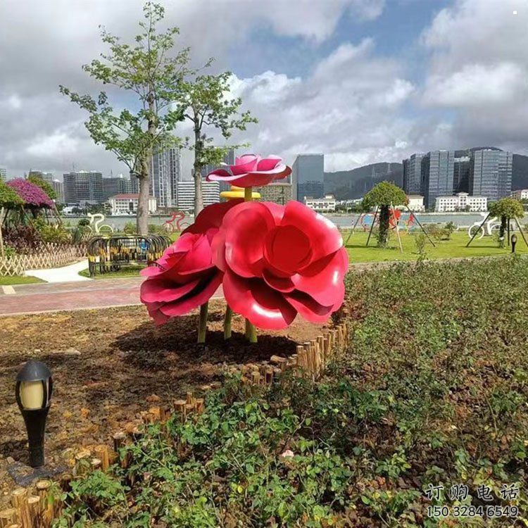 牡丹花雕塑，烤漆工藝，不銹鋼牡丹花雕塑廠家承接