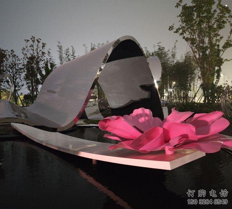 牡丹花雕塑工廠，街景小品，不銹鋼牡丹花雕塑廠常用