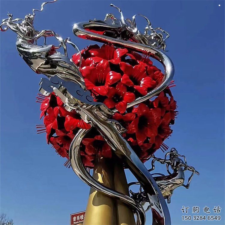 牡丹花雕塑制造，歐式風(fēng)格，牡丹花花朵雕塑創(chuàng)意廠家