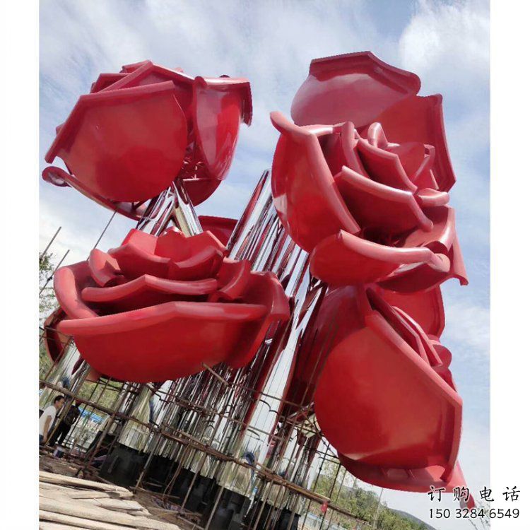 牡丹花雕塑制造，街景小品，花朵牡丹花雕塑廠家