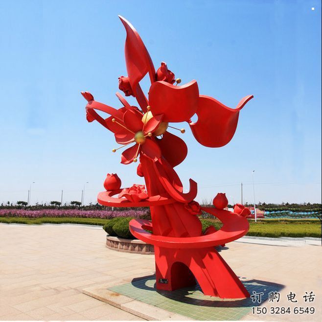 石榴花雕塑觀賞型，公園小品，不銹鋼石榴花雕塑生產(chǎn)商