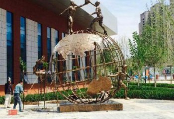 地球儀雕塑訂做，校園雕塑，現(xiàn)代地球儀人物雕塑廠家