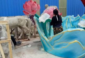 抽象荷花雕塑制造，公園雕塑，彩繪荷花雕塑展品