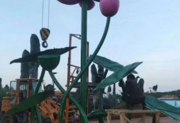 大型荷花雕塑公司，花園小品，荷花雕塑提供
