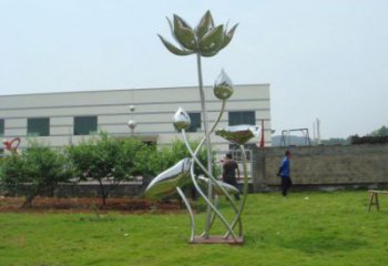鏡面荷花雕塑，不銹鋼植物雕塑，景觀美陳擺件