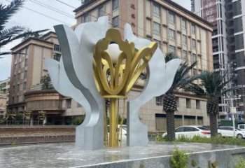 抽象荷花雕塑展品，小區(qū)雕塑，不銹鋼荷花雕塑制作廠家