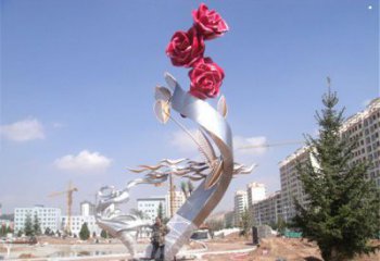 烤漆月季雕塑承接，美陳雕塑，月季花朵雕塑廠家