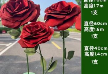 花朵月季雕塑廠家，圓雕體系，烤漆月季花朵雕塑供給