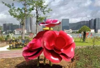 制造牡丹花雕塑廠家，地標擺件，烤漆不銹鋼牡丹花雕塑精選