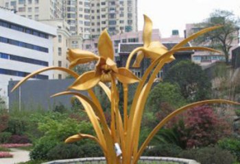 蘭花雕塑定價，村標(biāo)概念，不銹鋼蘭花雕塑廠家選用
