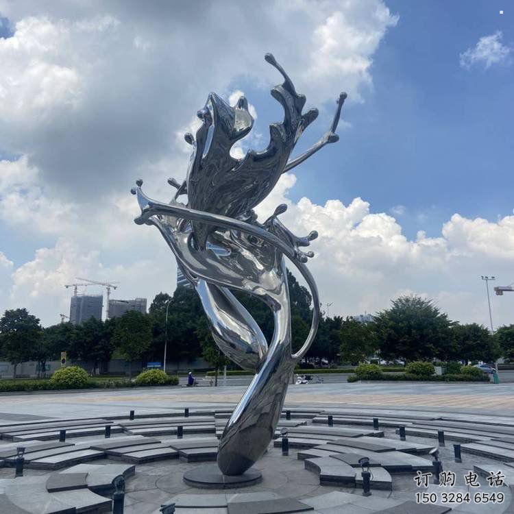 園林海浪雕塑，噴漆景觀雕塑，鏡面形式