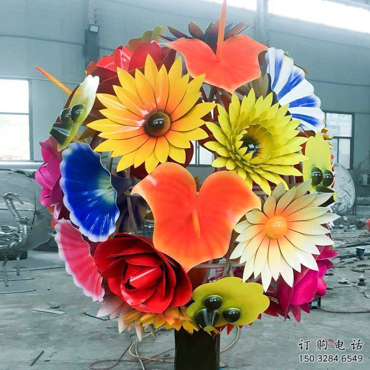花球雕塑廠家，花園小品，烤漆不銹鋼花球雕塑優(yōu)選