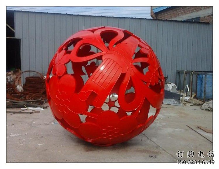 花紋球雕塑廠家，小區(qū)雕塑，不銹鋼花紋球雕塑點擊