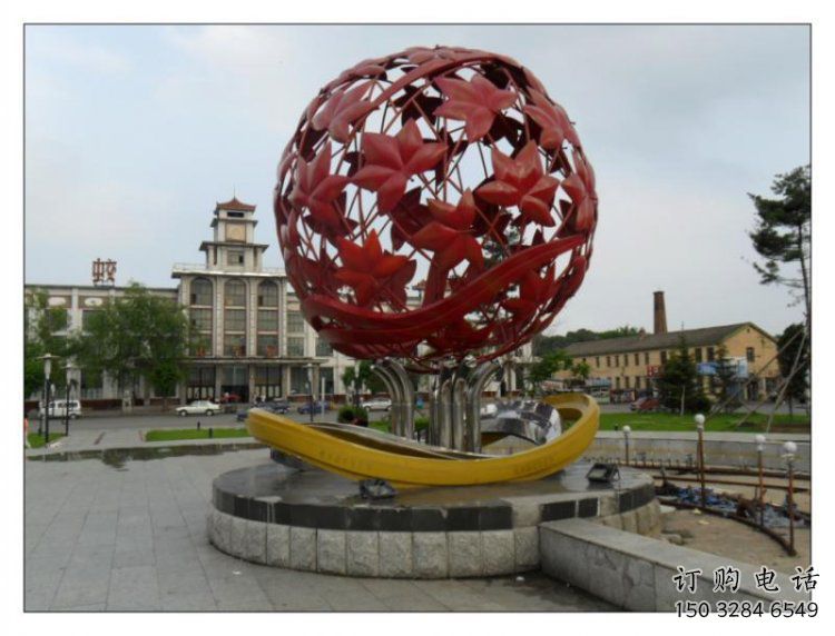 花紋球雕塑承接，街道標(biāo)識(shí)，不銹鋼花紋球雕塑供應(yīng)
