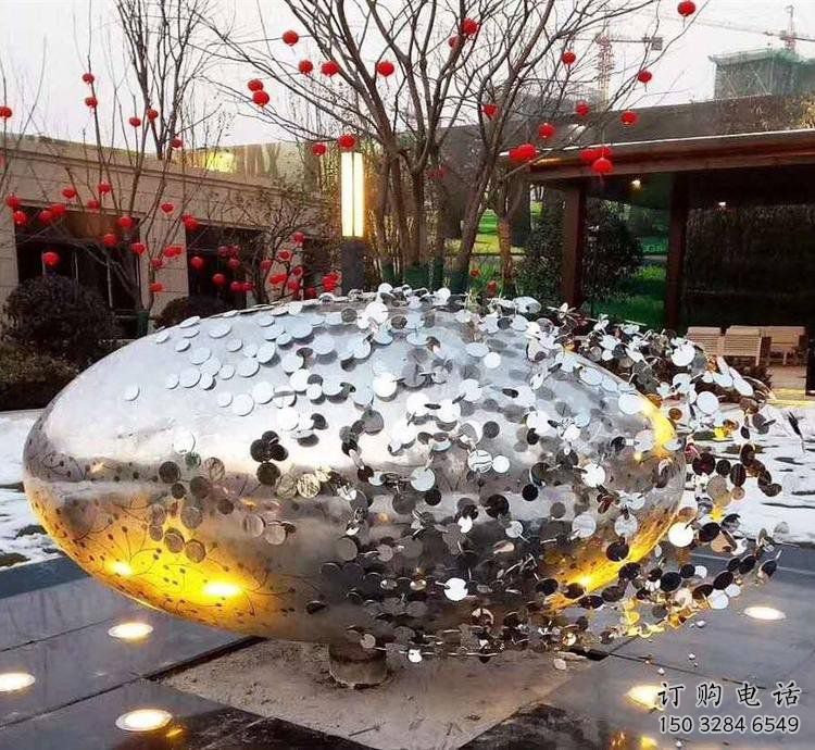 花紋球雕塑精選，陸地?cái)[件，不銹鋼花紋球雕塑展品