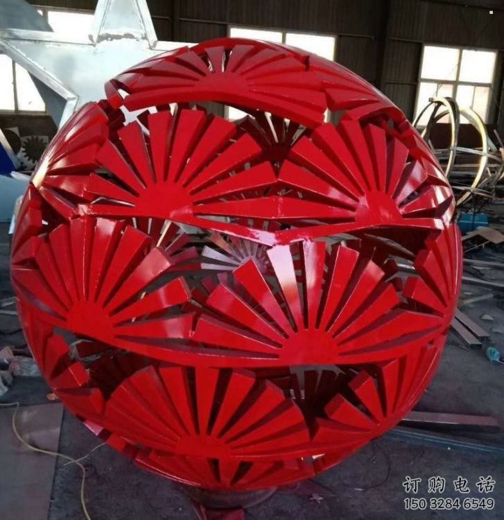 花紋球雕塑觀賞型，景區(qū)雕塑，不銹鋼花紋球雕塑指用