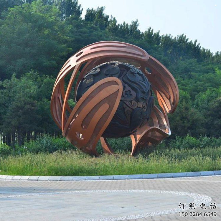 鏤空球雕塑廠家，小區(qū)擺件，烤漆異形鏤空球雕塑服務(wù)商
