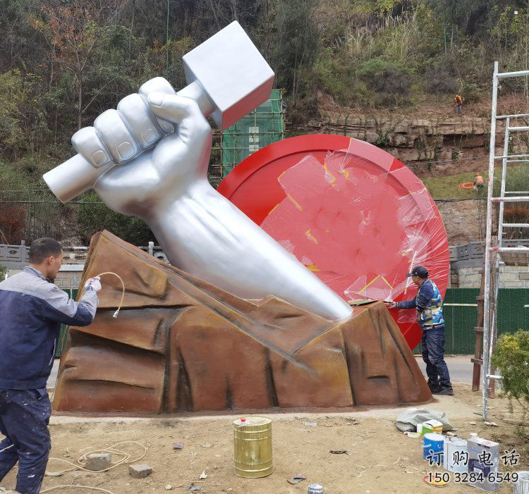 拳頭雕塑預(yù)定，白鋼構(gòu)件，不銹鋼拳頭雕塑選定