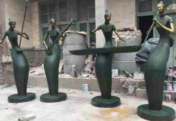 彈古箏雕塑供求，村標(biāo)概念，民俗人物雕塑制作承接