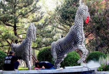 方塊馬雕塑定制，露天雕塑，不銹鋼方塊馬雕塑展品