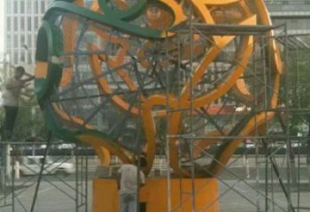 鏤空球雕塑定制，街頭雕塑，烤漆鏤空球雕塑制作