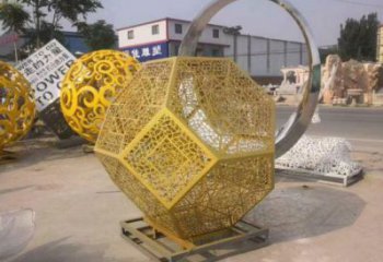 棱面球雕塑訂做，街道標(biāo)識(shí)，金屬鏤空棱面球雕塑定做