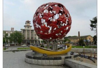 花紋球雕塑承接，街道標(biāo)識(shí)，不銹鋼花紋球雕塑供應(yīng)