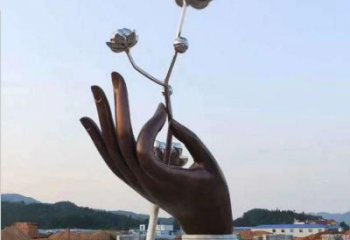 手拈花雕塑精選，室外軟裝，不銹鋼手拈花雕塑廠家