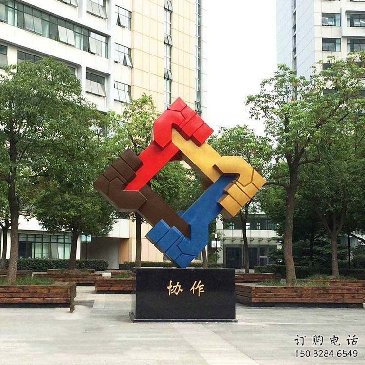 握手雕塑指用，多彩藝術(shù)，景觀不銹鋼握手雕塑廠家
