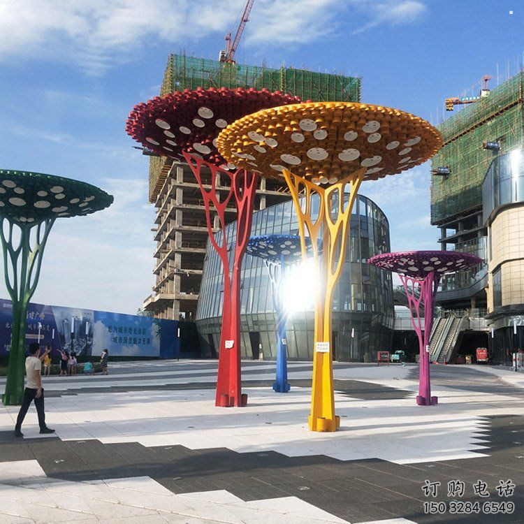 遮陽樹雕塑定制，白鋼構(gòu)件，不銹鋼遮陽樹雕塑廠