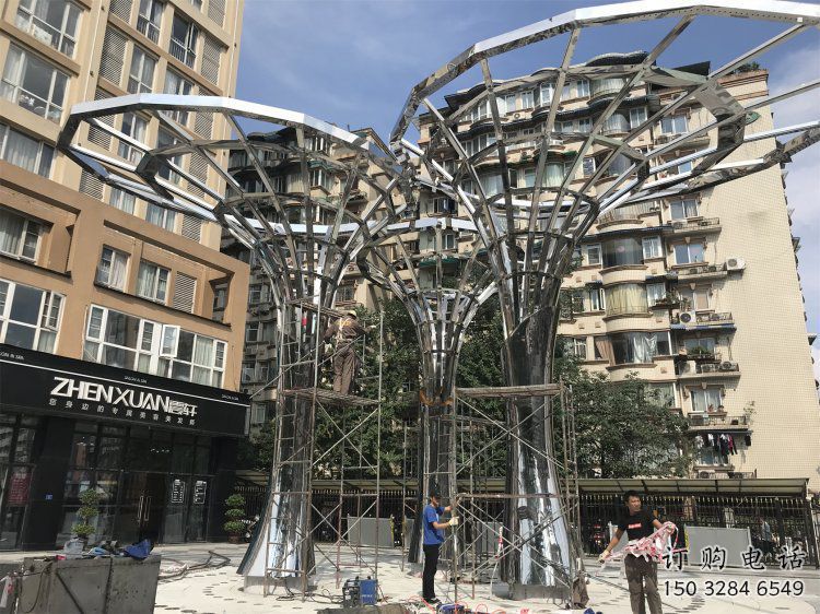 遮陽樹雕塑制造商，城區(qū)小品，鏤空遮陽樹雕塑定制