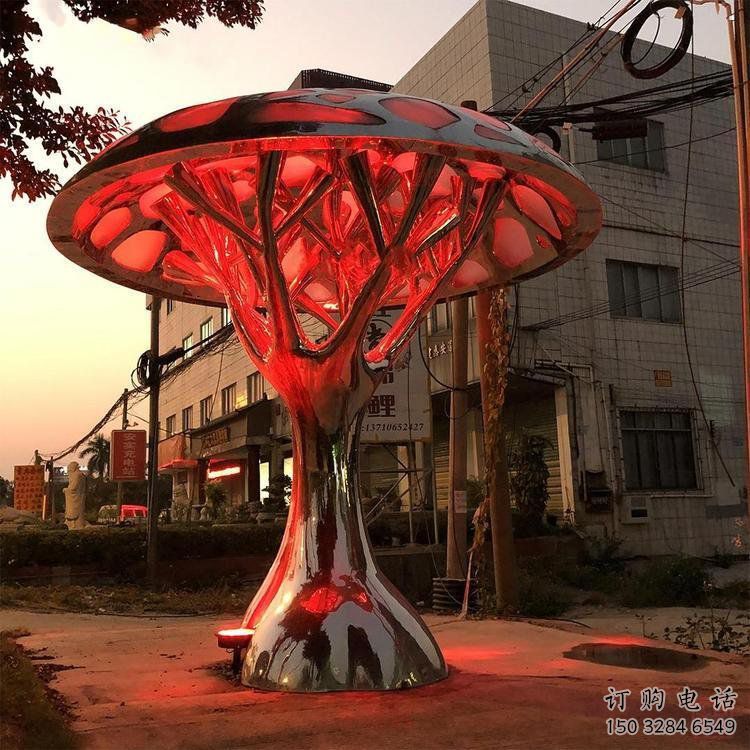 燈光樹雕塑訂做，街景小品，戶外燈光蘑菇樹雕塑制作