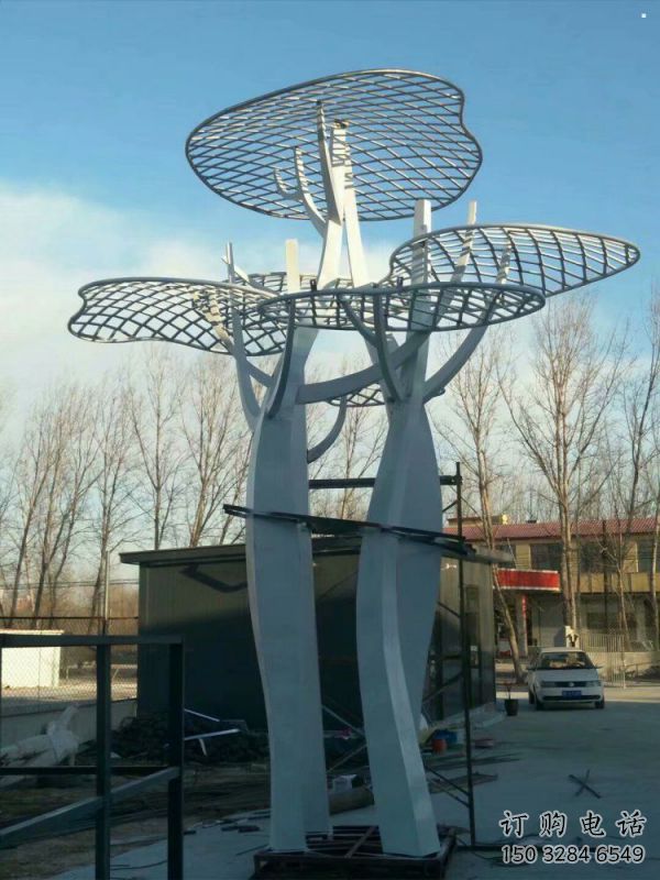 蘑菇樹雕塑定價，街頭雕塑，鏤空蘑菇樹雕塑制作廠家