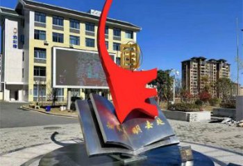 書籍雕塑制造，白鋼構(gòu)件，校園文化書籍雕塑廠家提供